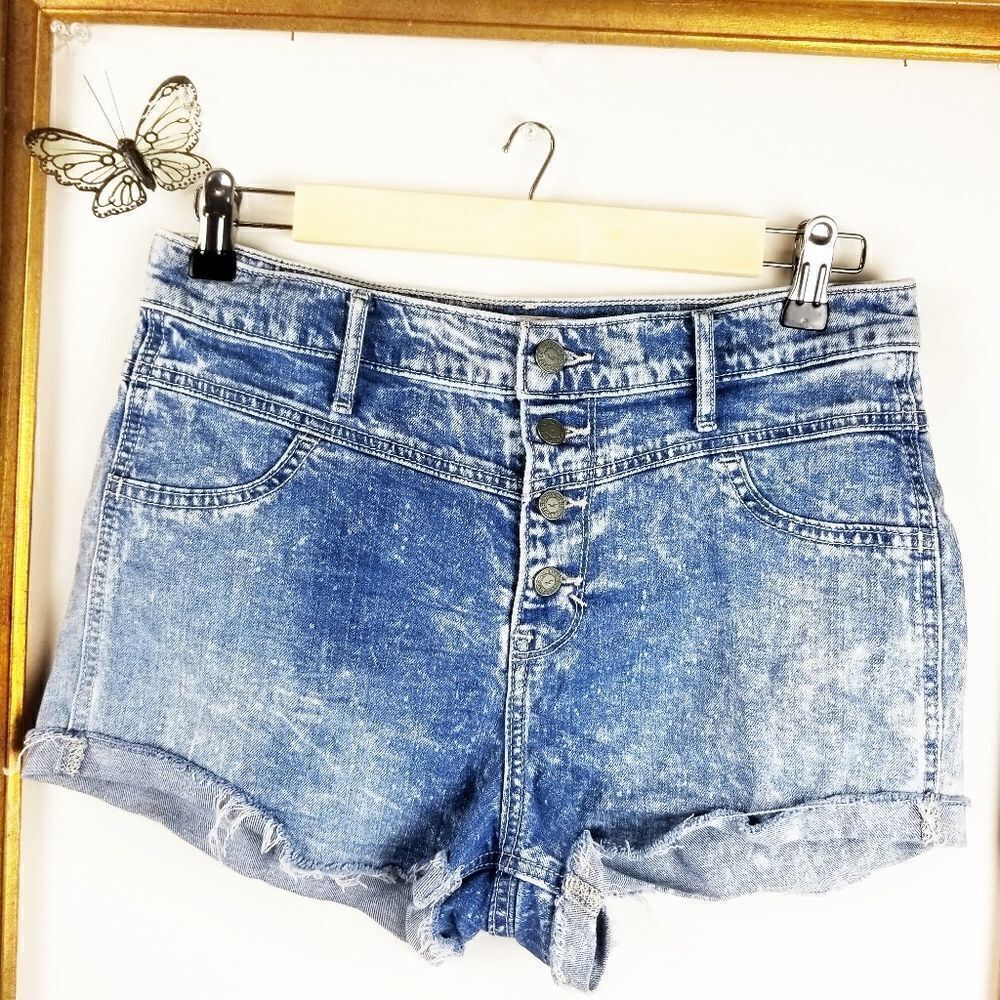 Hollister acid washed distressed button fly shorts